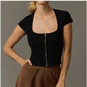 Maeve Elegant Black Zip Crop Top